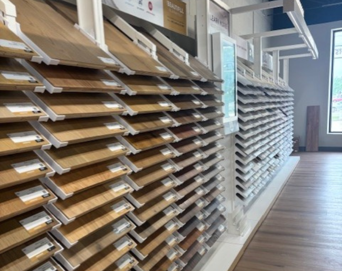 Light hardwood flooring display at Monarch Carpet One